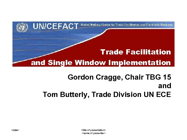 Trade Facilitation and Single Window Implementation Gordon Cragge, Chair TBG 15 and Tom Butterly,
