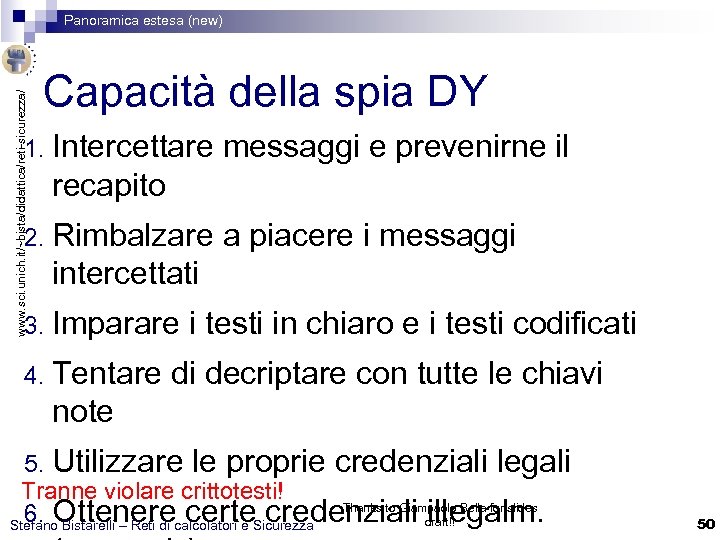 www. sci. unich. it/~bista/didattica/reti-sicurezza/ Panoramica estesa (new) Capacità della spia DY 1. Intercettare messaggi
