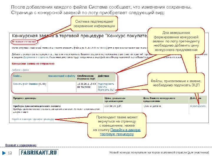 После добавления каждого файла Система сообщает, что изменения сохранены. Страница с конкурсной заявкой по