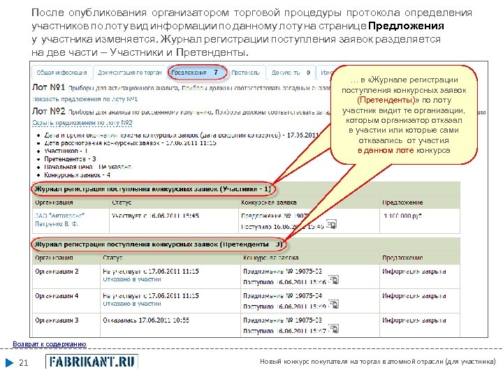 После опубликования организатором торговой процедуры протокола определения участников по лоту вид информации по данному