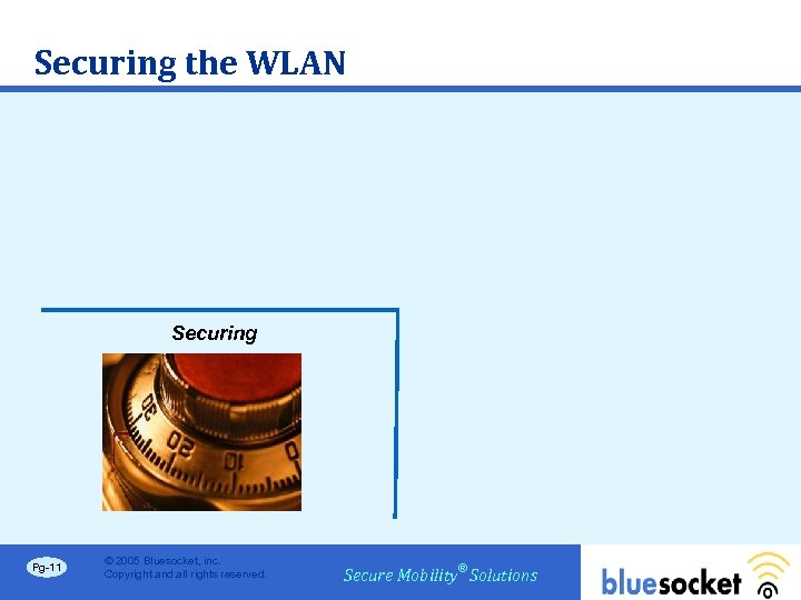 Securing the WLAN Securing Pg-11 © 2005 Bluesocket, inc. Copyright and all rights reserved.