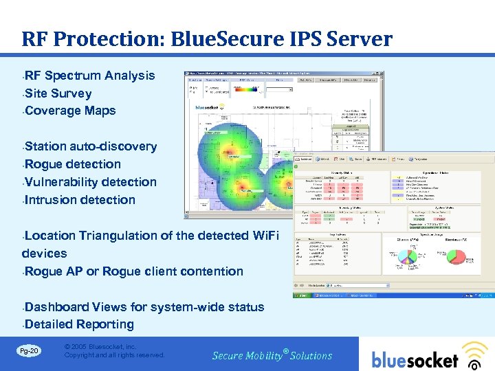 RF Protection: Blue. Secure IPS Server RF Spectrum Analysis • Site Survey • Coverage