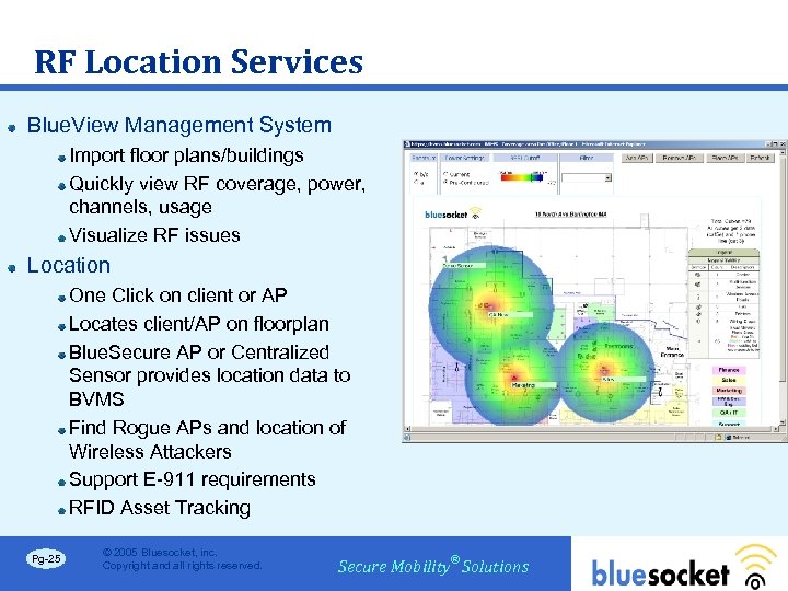 RF Location Services Blue. View Management System Import floor plans/buildings Quickly view RF coverage,