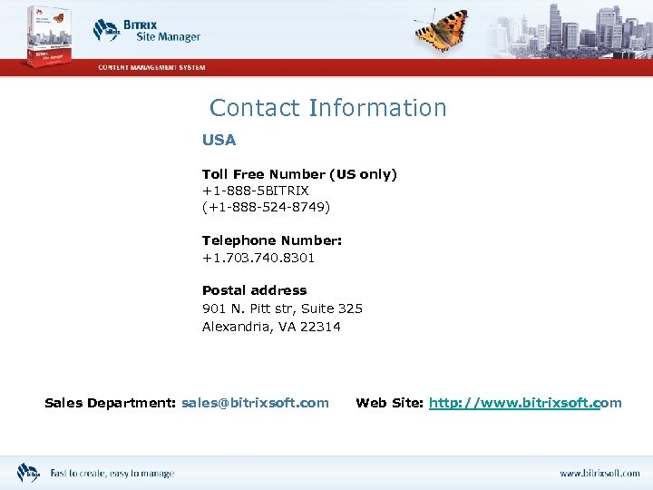 Contact Information USA Toll Free Number (US only) +1 -888 -5 BITRIX (+1 -888