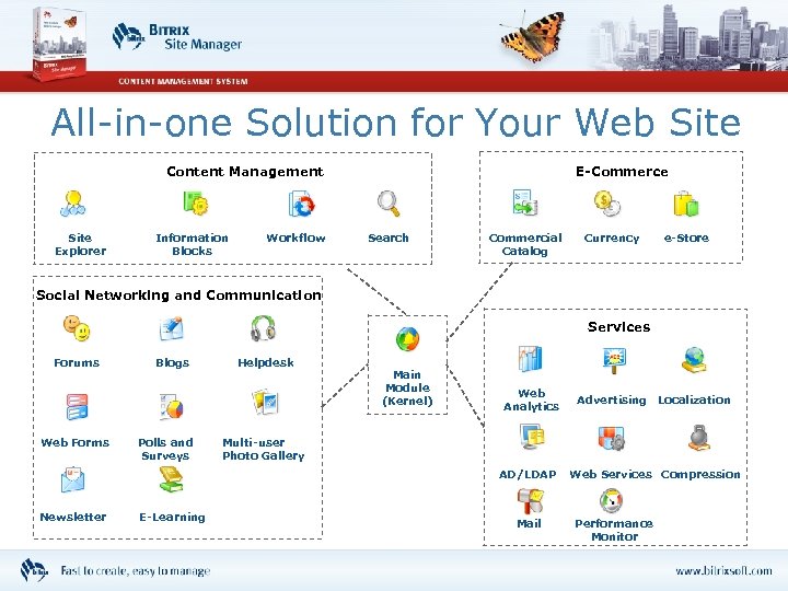 All-in-one Solution for Your Web Site Content Management Site Explorer Information Blocks Workflow E-Commerce