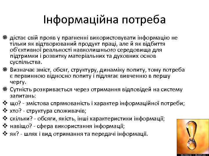 Інформаційна потреба дістає свій прояв у прагненні використовувати інформацію не тільки як відтворюваний продукт