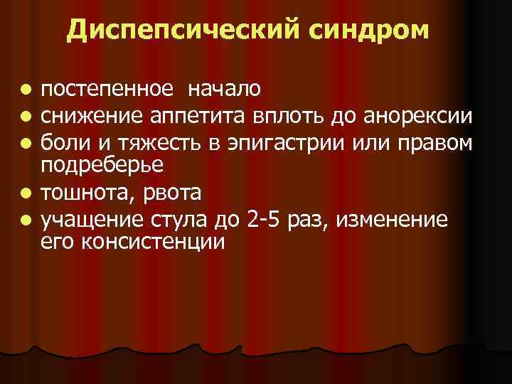 Диспепсический синдром постепенное начало снижение аппетита вплоть до анорексии боли и тяжесть в эпигастрии