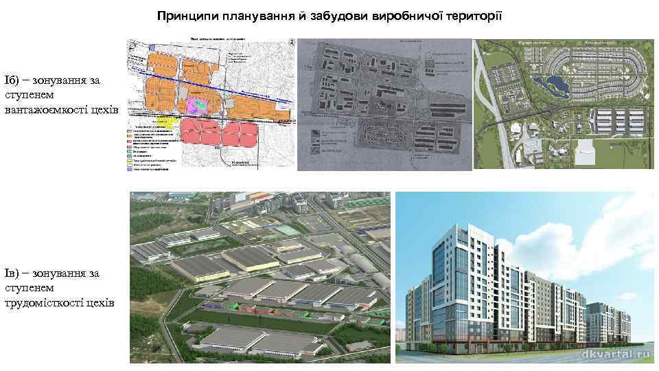 Принципи планування й забудови виробничої території Iб) − зонування за ступенем вантажоємкості цехів Iв)
