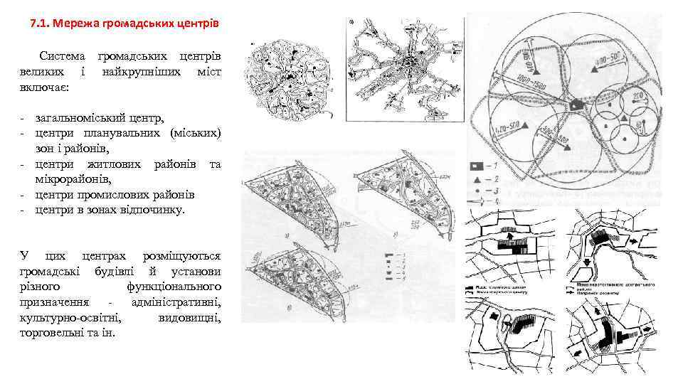7. 1. Мережа громадських центрів Система громадських центрів великих і найкрупніших міст включає: -