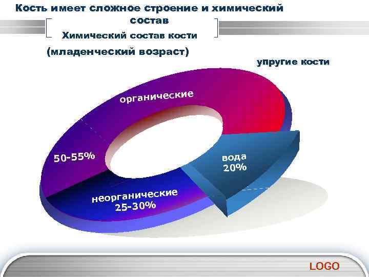 Кость имеет сложное строение и химический состав Химический состав кости (младенческий возраст) упругие кости