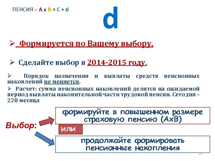 ПЕНСИЯ = А х В + С + d d Ø Формируется по Вашему