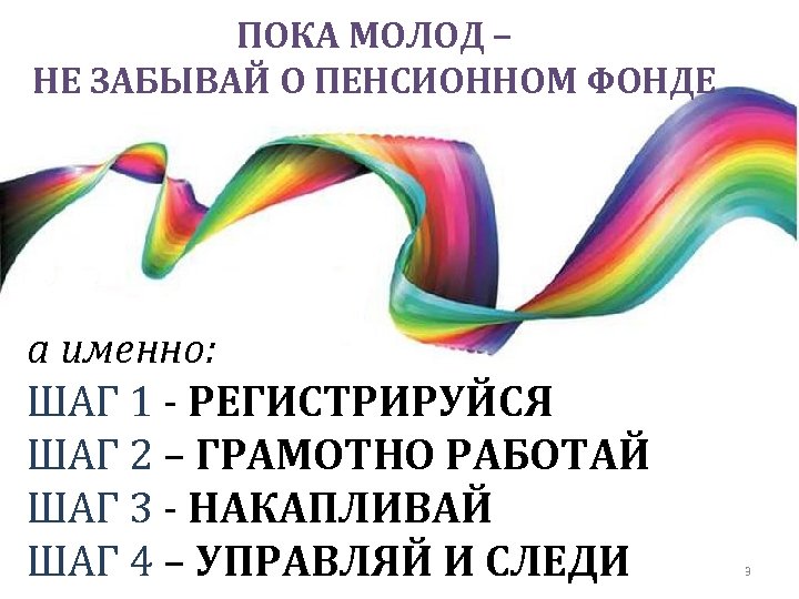 ПОКА МОЛОД – НЕ ЗАБЫВАЙ О ПЕНСИОННОМ ФОНДЕ а именно: ШАГ 1 - РЕГИСТРИРУЙСЯ