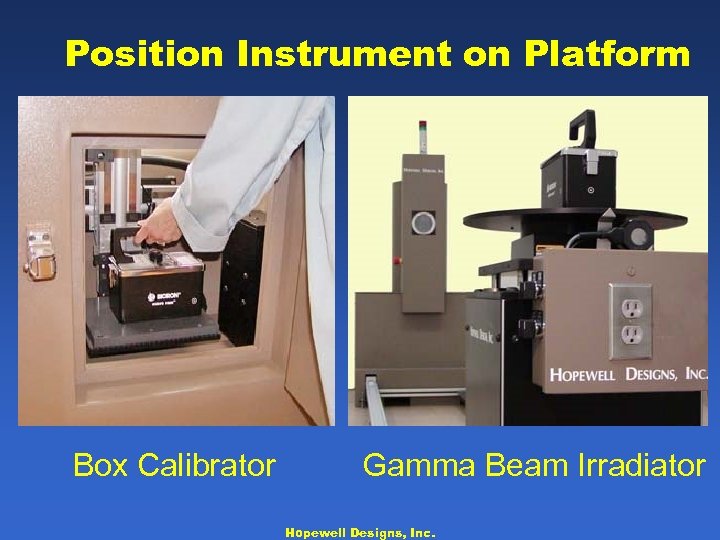 Position Instrument on Platform Box Calibrator Gamma Beam Irradiator Hopewell Designs, Inc. 
