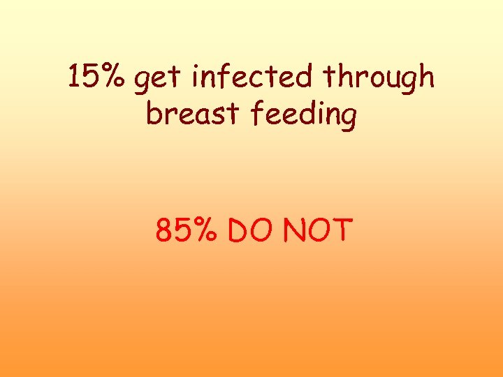 15% get infected through breast feeding 85% DO NOT 