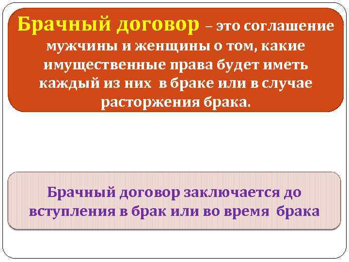 Брачный договор – это соглашение мужчины и женщины о том, какие имущественные права будет