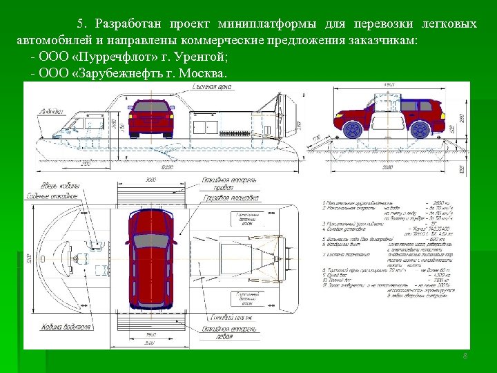  5. Разработан проект миниплатформы для перевозки легковых автомобилей и направлены коммерческие предложения заказчикам: