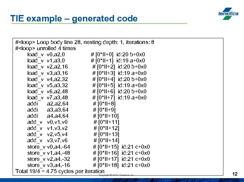 TIE example – generated code #<loop> Loop body line 28, nesting depth: 1, iterations: