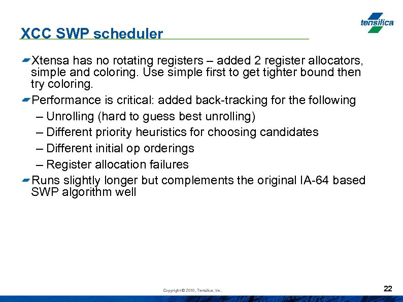 XCC SWP scheduler Xtensa has no rotating registers – added 2 register allocators, simple