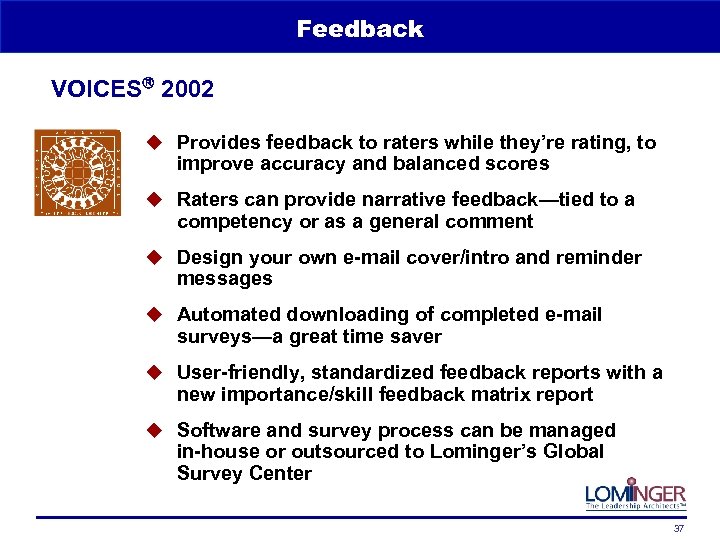 Feedback VOICES 2002 u Provides feedback to raters while they’re rating, to improve accuracy