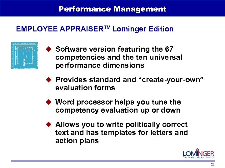 Performance Management EMPLOYEE APPRAISERTM Lominger Edition u Software version featuring the 67 competencies and