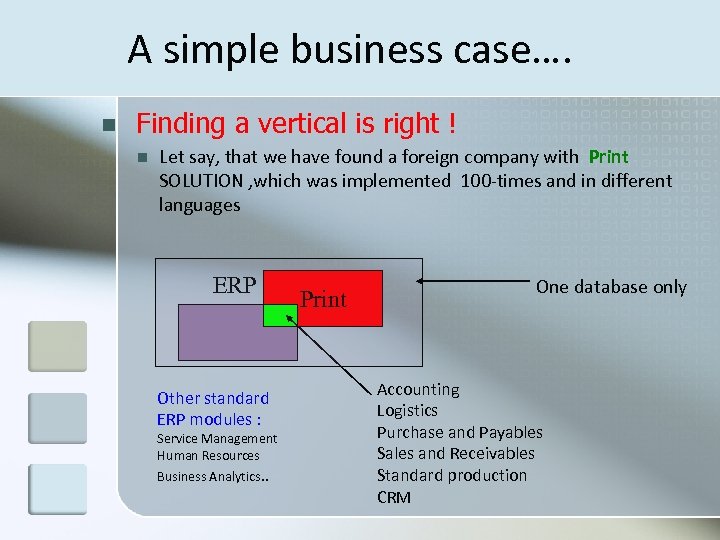 A simple business case…. n Finding a vertical is right ! n Let say,