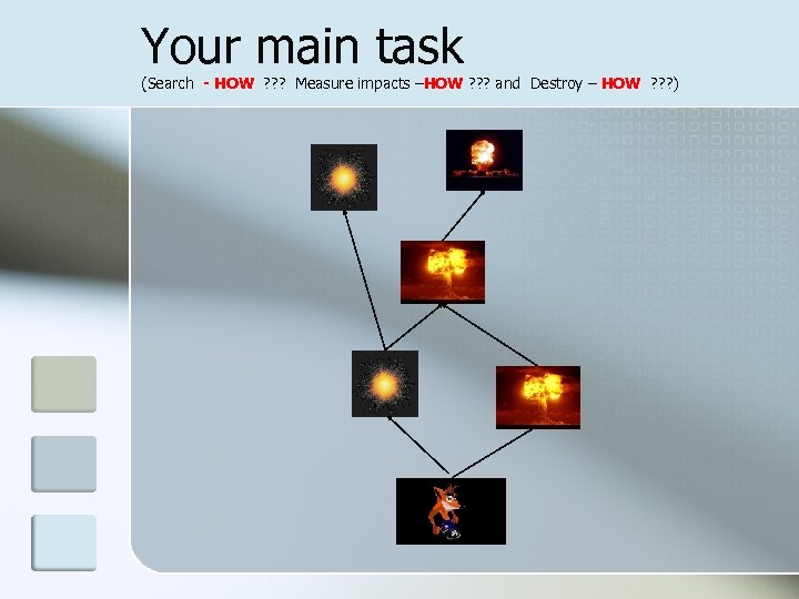 Your main task (Search - HOW ? ? ? Measure impacts –HOW ? ?