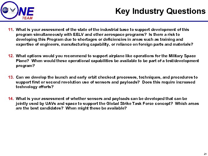  Key Industry Questions 11. What is your assessment of the state of the