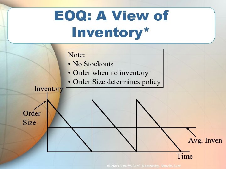 EOQ: A View of Inventory* Inventory Note: • No Stockouts • Order when no