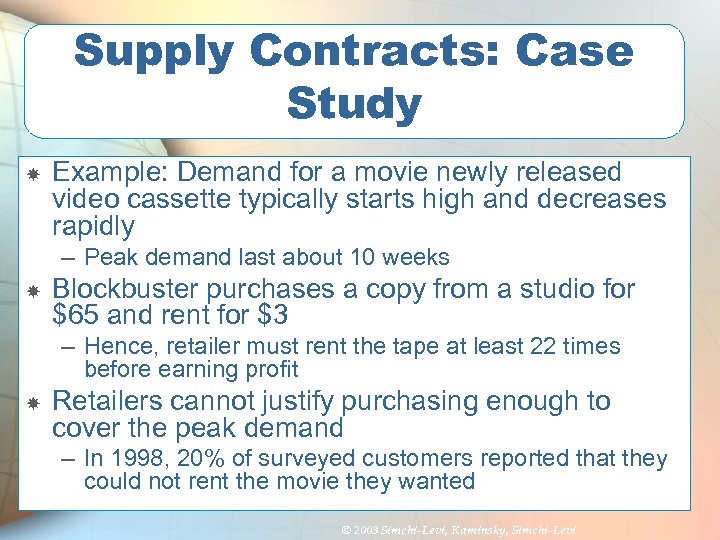 Supply Contracts: Case Study Example: Demand for a movie newly released video cassette typically