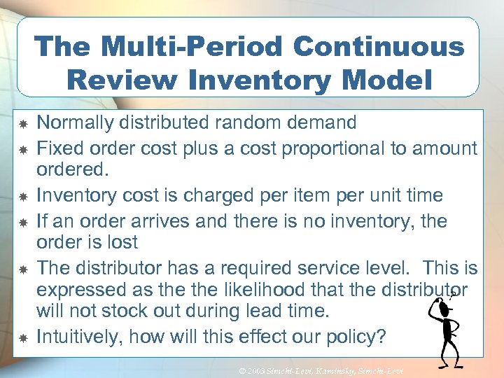 The Multi-Period Continuous Review Inventory Model Normally distributed random demand Fixed order cost plus