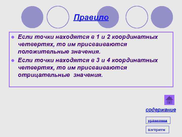 Правило Если точки находятся в 1 и 2 координатных четвертях, то им присваиваются положительные