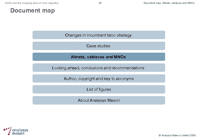 NGNs and the changing face of voice migration 28 Document map: Altnets, cablecos and