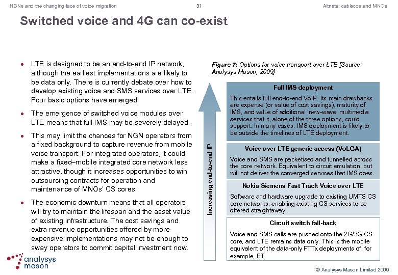 NGNs and the changing face of voice migration 31 Altnets, cablecos and MNOs Switched