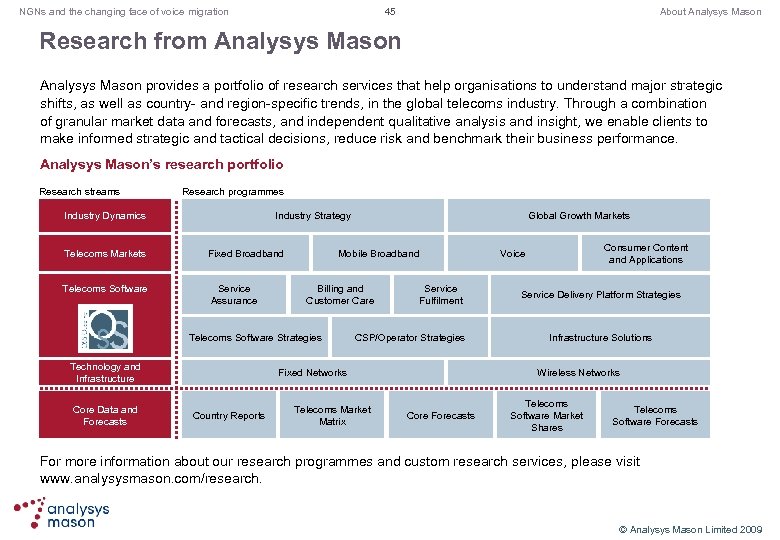 45 NGNs and the changing face of voice migration About Analysys Mason Research from