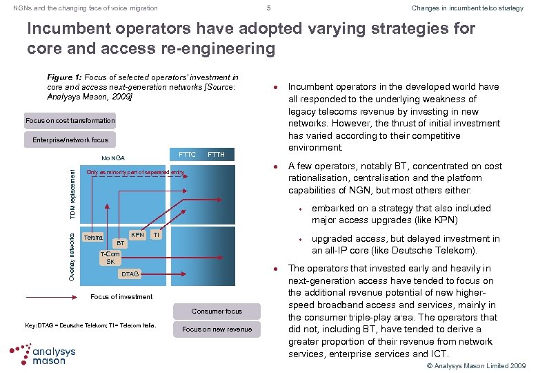 5 NGNs and the changing face of voice migration Changes in incumbent telco strategy