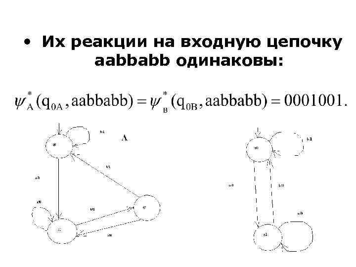  • Их реакции на входную цепочку aabbabb одинаковы: 