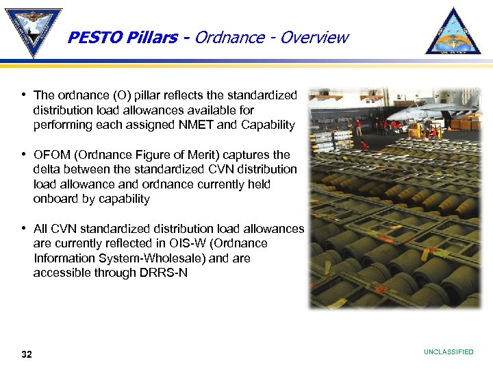 PESTO Pillars - Ordnance - Overview • The ordnance (O) pillar reflects the standardized