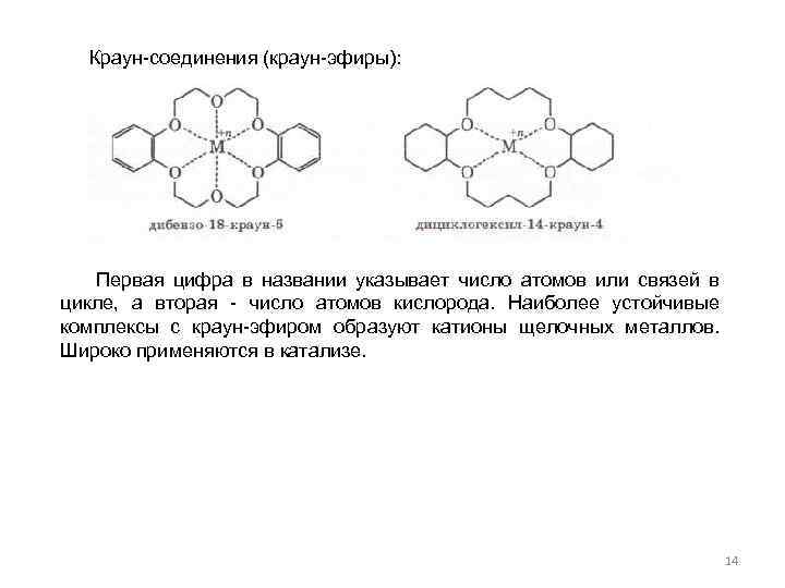 Краун-соединения (краун-эфиры): Первая цифра в названии указывает число атомов или связей в цикле, а