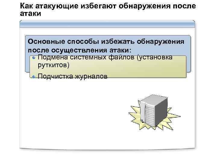 Как атакующие избегают обнаружения после атаки Основные способы избежать обнаружения после осуществления атаки: Подмена
