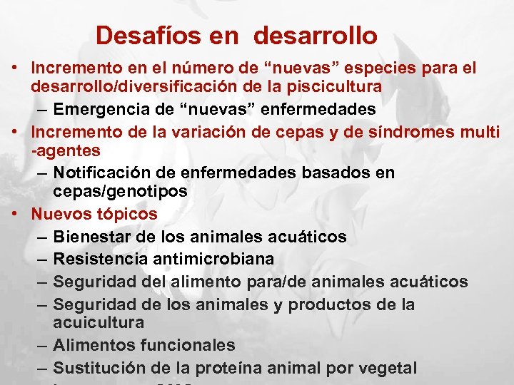 Desafíos en desarrollo • Incremento en el número de “nuevas” especies para el desarrollo/diversificación