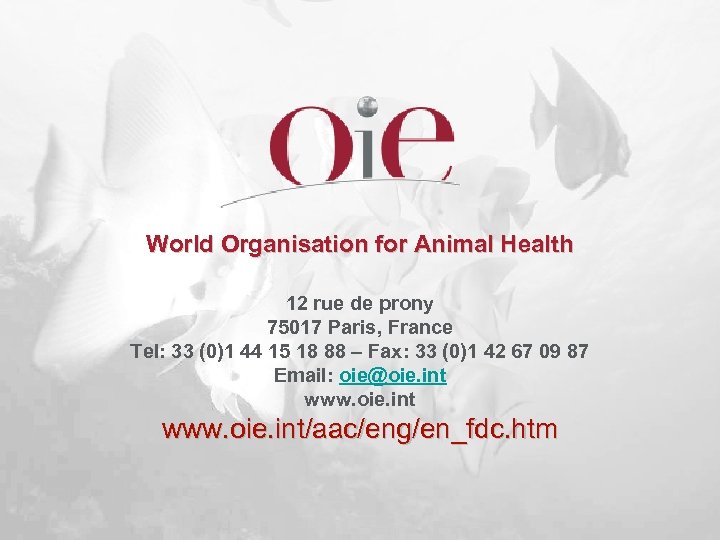 World Organisation for Animal Health 12 rue de prony 75017 Paris, France Tel: 33