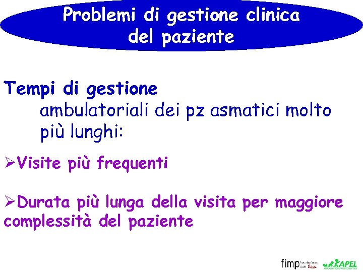 Problemi di gestione clinica del paziente Tempi di gestione ambulatoriali dei pz asmatici molto