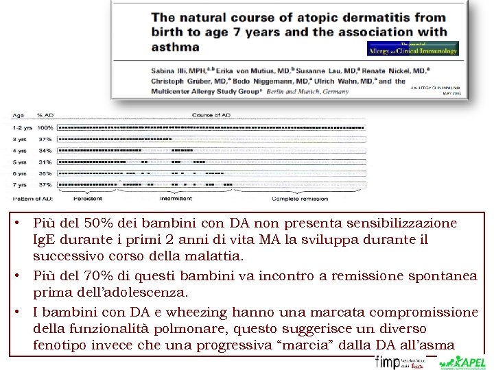  • Più del 50% dei bambini con DA non presenta sensibilizzazione Ig. E