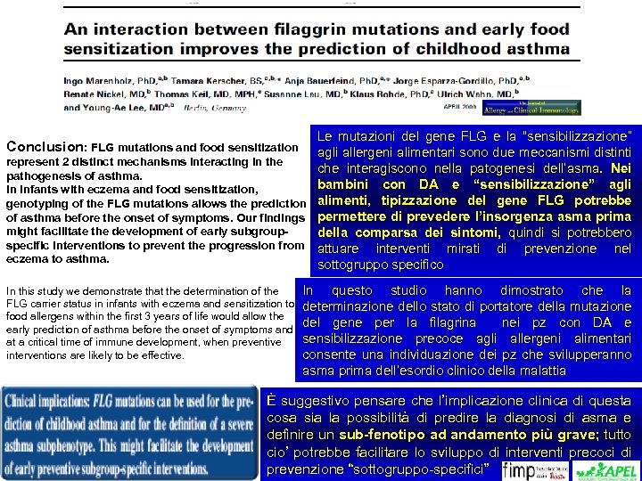 Le mutazioni del gene FLG e la “sensibilizzazione” agli allergeni alimentari sono due meccanismi