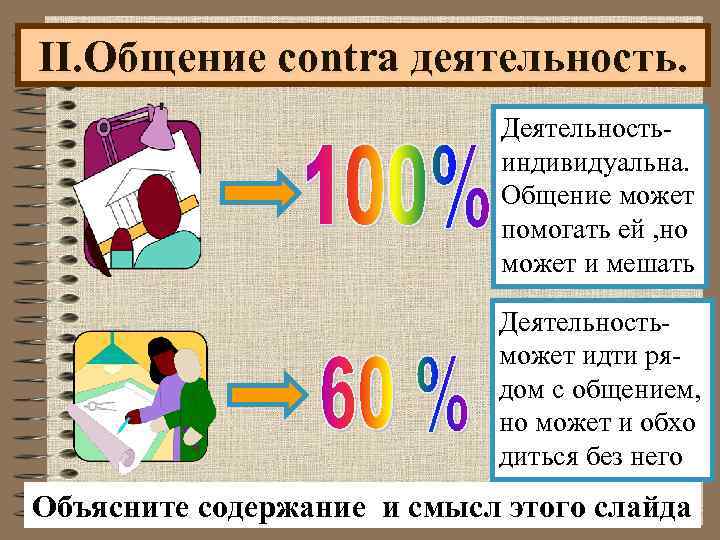 II. Общение contra деятельность. Деятельностьиндивидуальна. Общение может помогать ей , но может и мешать