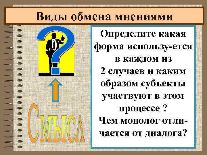 Виды обмена мнениями Определите какая При обмене форма использу-ется в каждом из мнениями 2