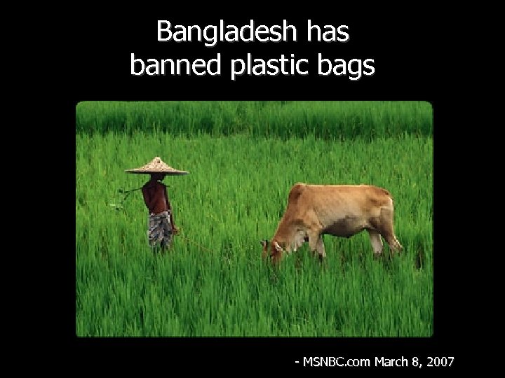 Bangladesh has banned plastic bags - MSNBC. com March 8, 2007 