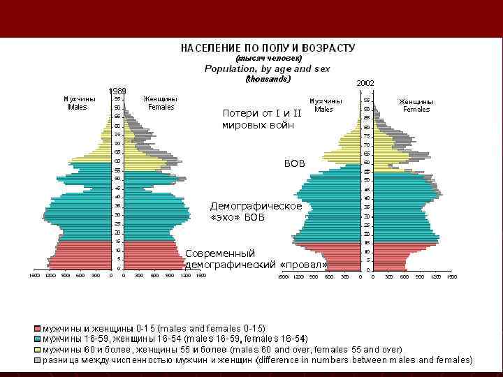 Потери от I и II мировых войн ВОВ Демографическое «эхо» ВОВ Современный демографический «провал»