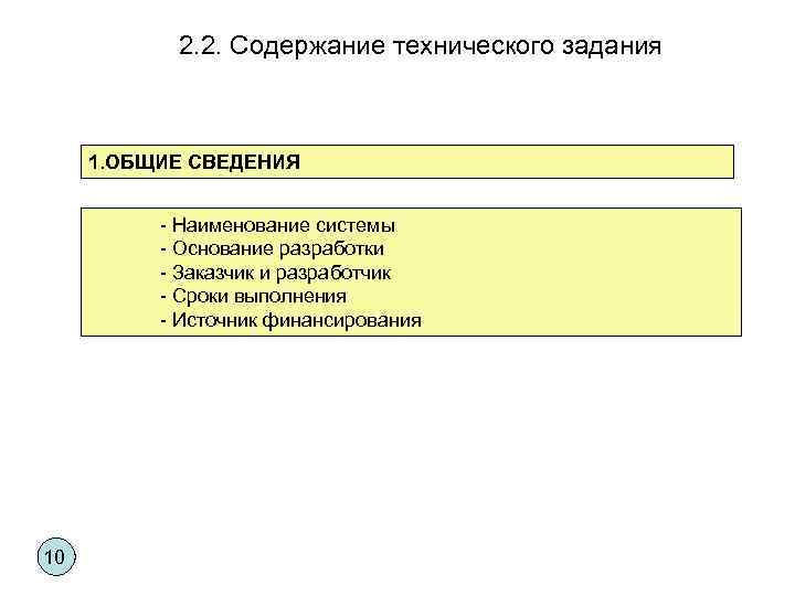 2. 2. Содержание технического задания 1. ОБЩИЕ СВЕДЕНИЯ - Наименование системы - Основание разработки