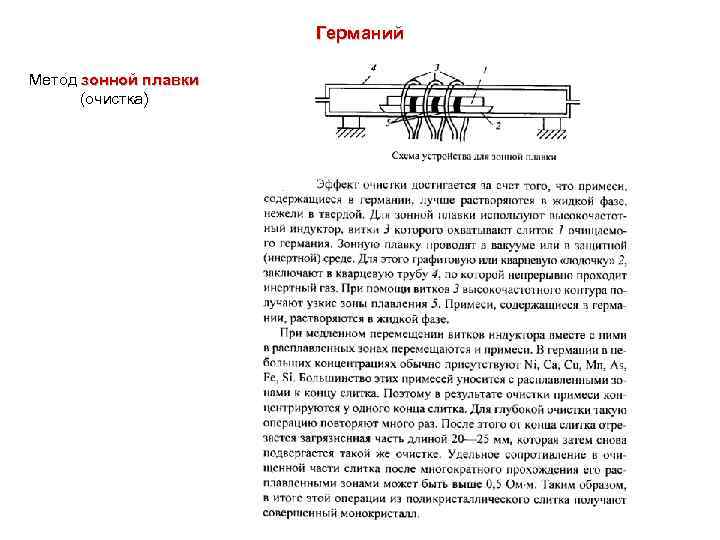 Германий Метод зонной плавки (очистка) 